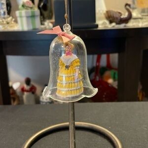 Vintage yellow antebellum dress Southern Belle glass bell Christmas ornament.